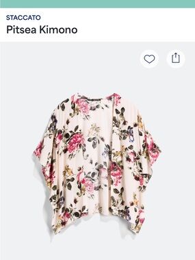 Pink Clover Cream Floral Kimono Tunic in Pink & Green